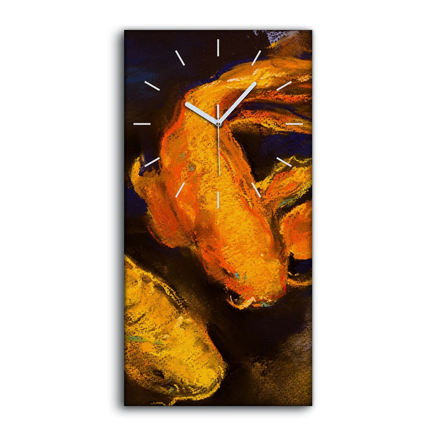 Horloge sur toile silencieuse mains blanches tableau abstrait poisson 30x60