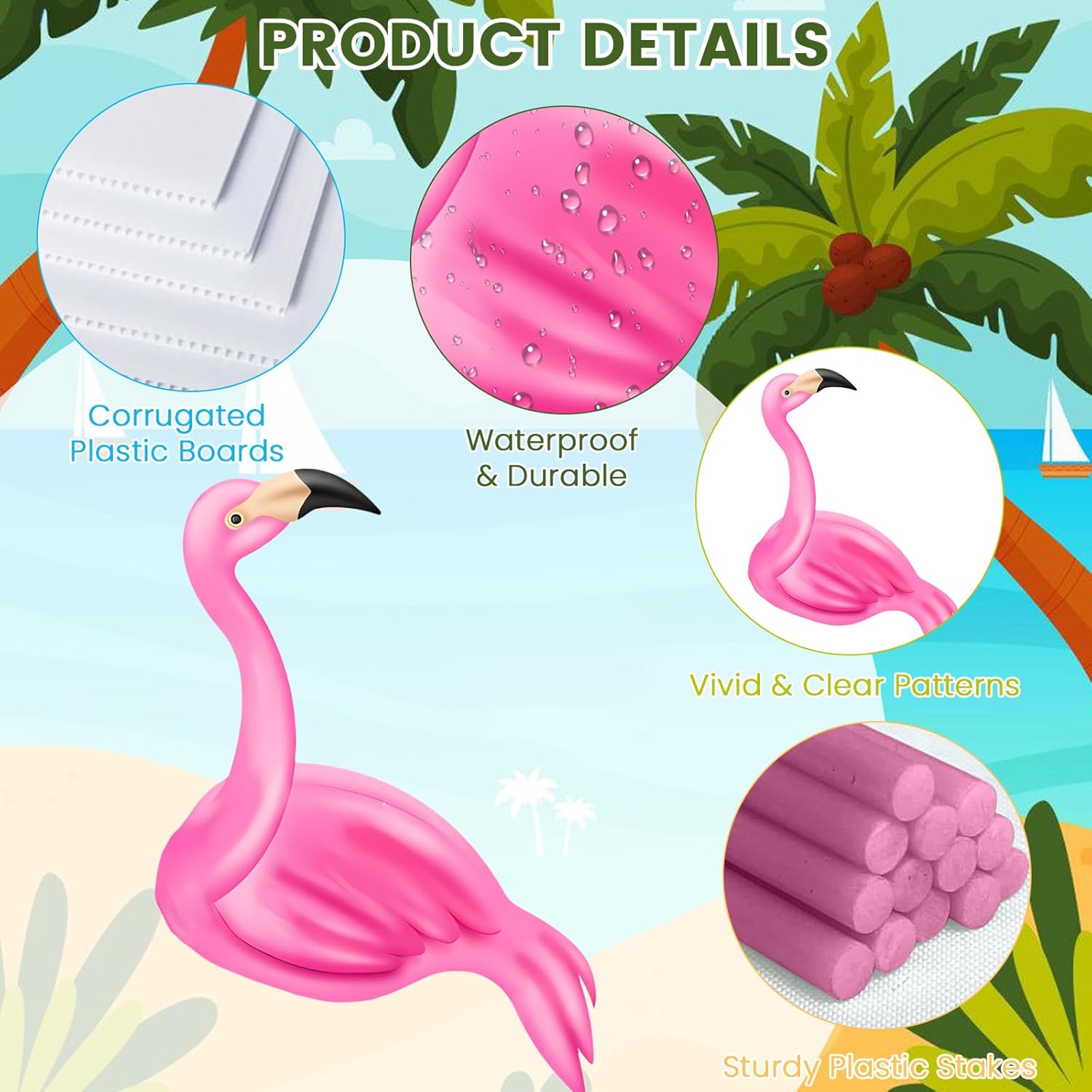 20 PCS Pink Flamingo Yard Signs with 40 Stakes Summer Beach Flamingo Lawn Sign 10 Styles Tropical Yard Lawn Patio Decorations Party Supplies(Normal)