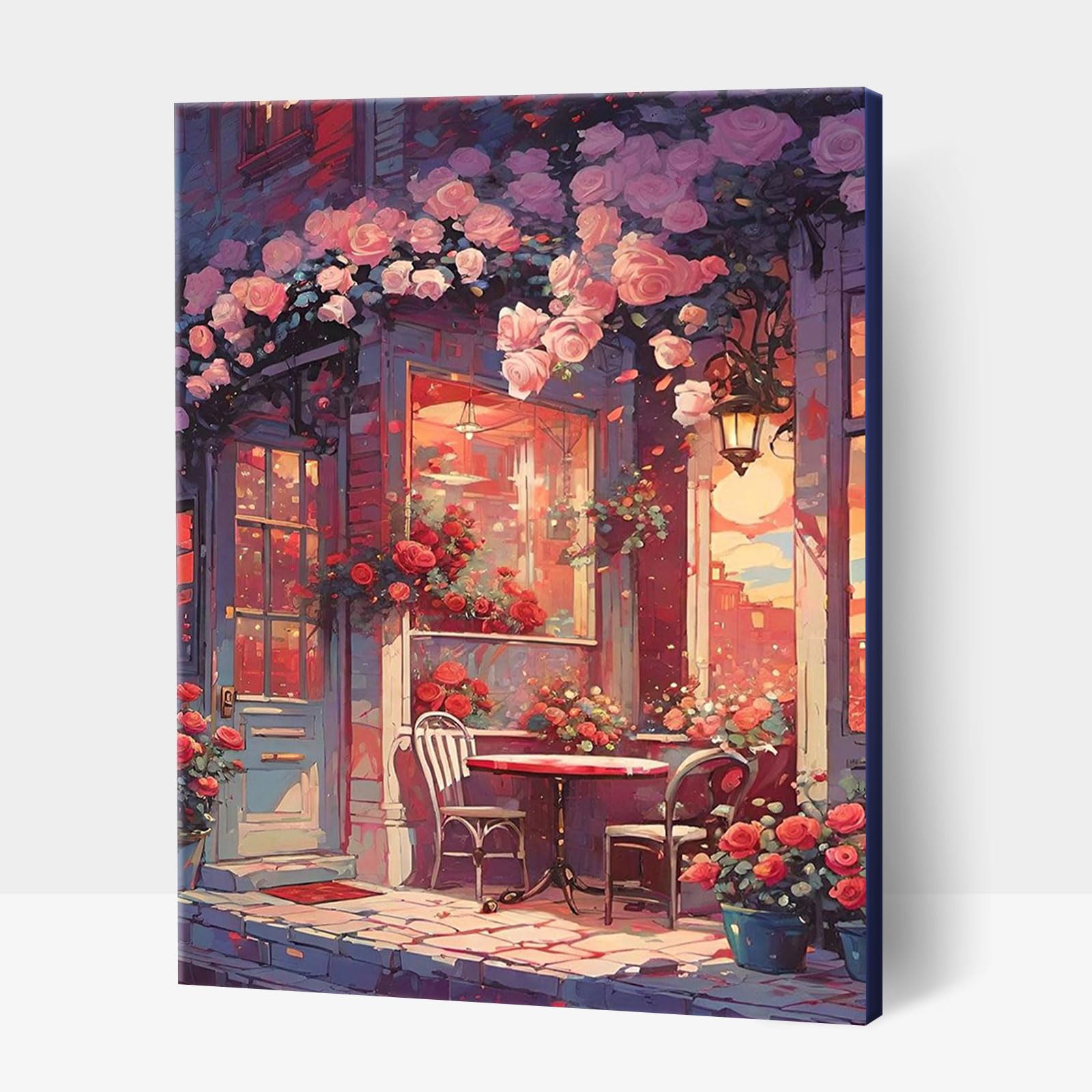 Amphol Paint by Nubmers Kit for Adults, Acrylic Rose Shop Paint by Number Kits on Canvas, Watercolor Painting by Number Kit for Home Decor - 16"x20"