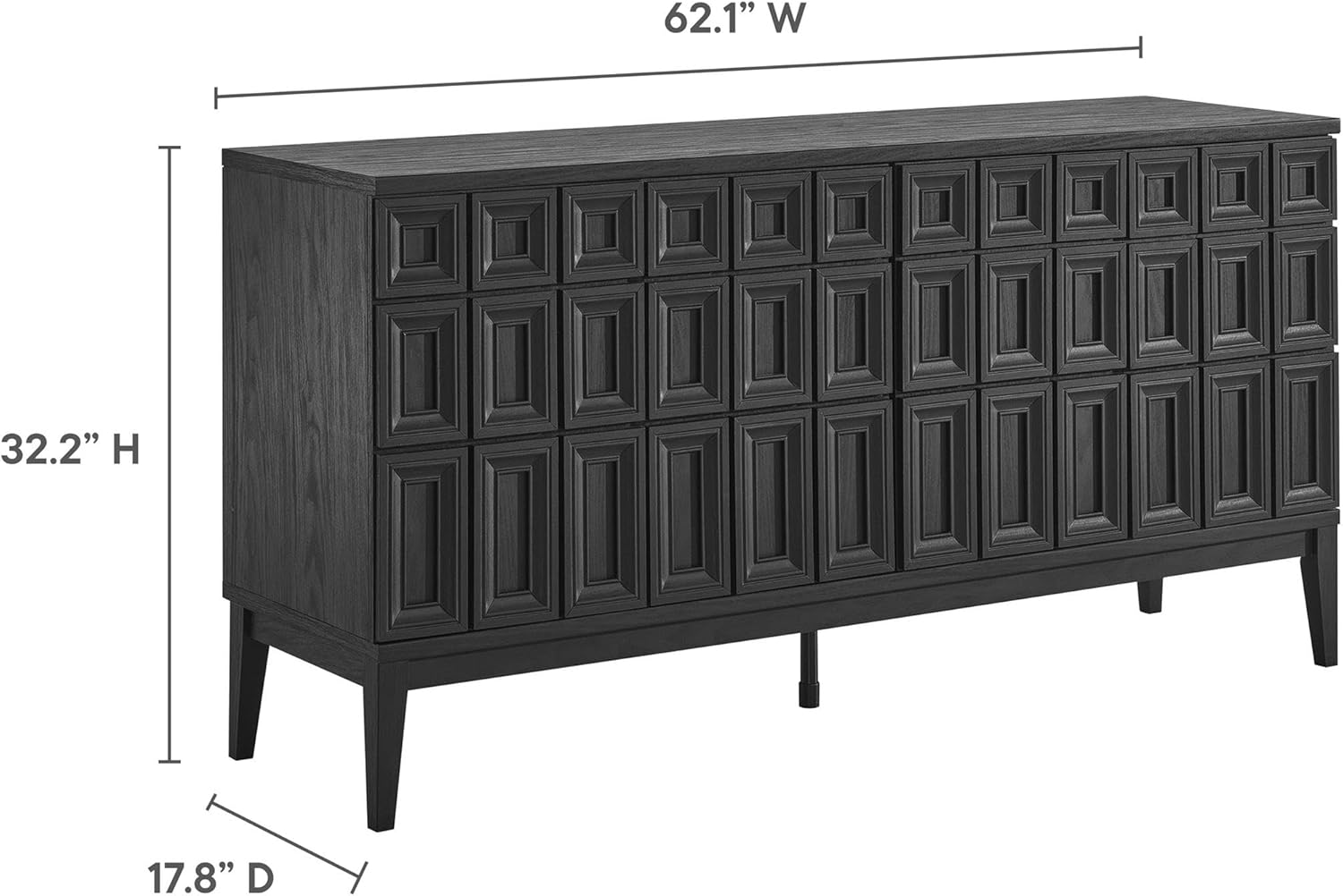 Modway Samos 62 Inch Retro Modern Sideboard with Storage in Black - Geometric Door Design Buffet Cabinet for Dining Room, Hallway, Living Room - Media Console Stand for Wall-Mounted TVs