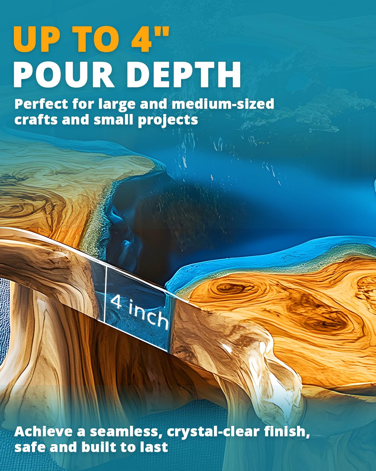 Deep Pour Epoxy Resin-1.5 Gallon 2-4 Inch KHKD RESIN Crystal Clear Resina Epoxica Kit, Bubble Free Low Odor, Bar Tops Surface Coat, River Tables, Wood, Flower Preservation, Art Crafts 2:1