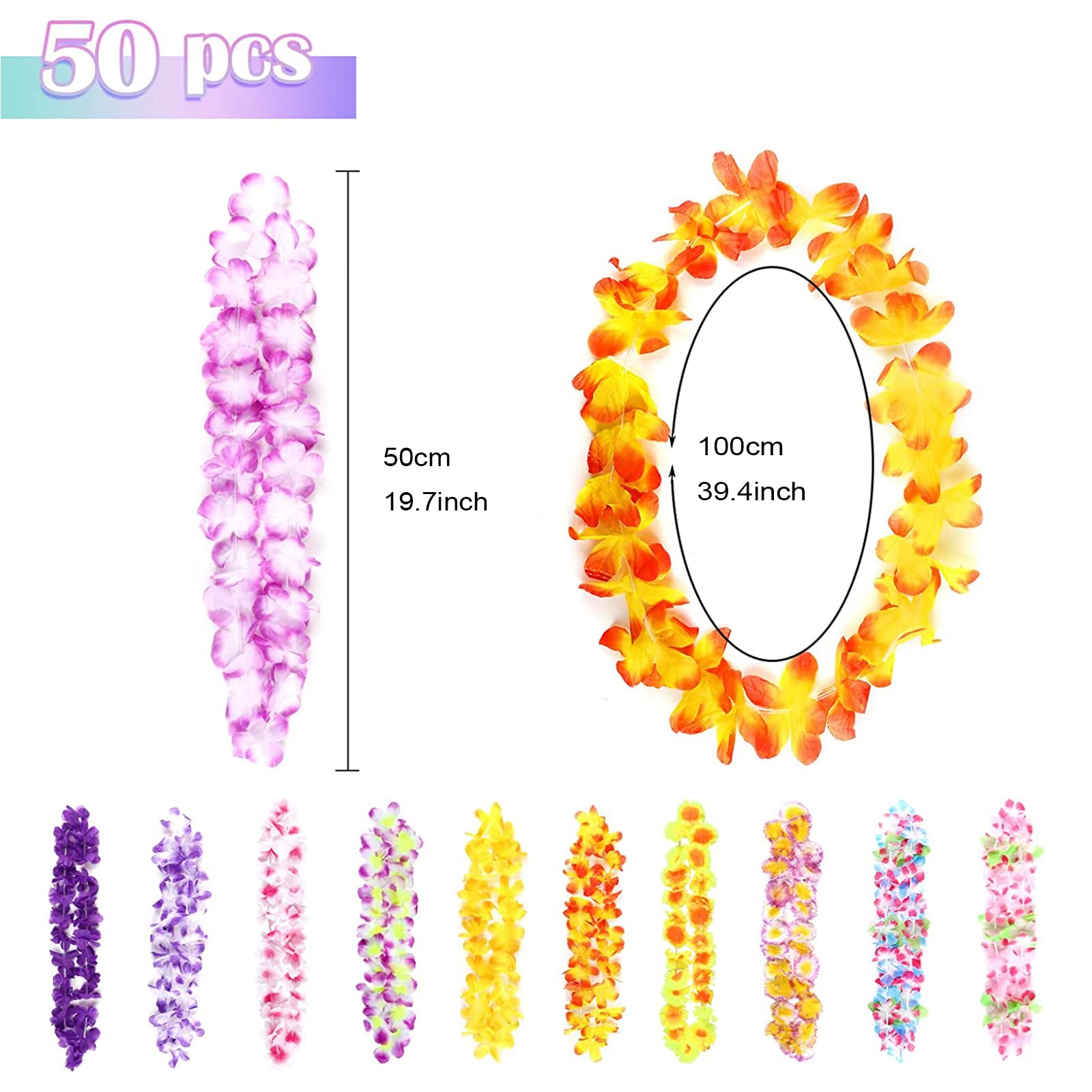 Lot De 100 Guirlandes Fleurs Hawaïennes Leis Tropicales - Collier Soie 100cm Pour Fête Luau Thème Été