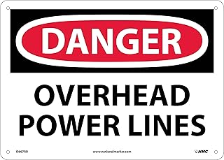 NMC D667RB DANGER - OVERHEAD POWER LINES - 14 in. x 10 in. Rigid Plastic Danger Sign with White/Black Text on Red/White Base