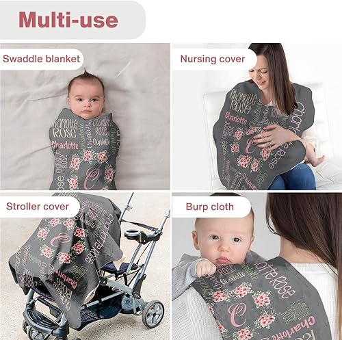 Miniatura 3 de TEEMAN Mantas de bebé personalizadas para niñas con rosas, regalos de bebé con monograma, decoración floral personalizada para guardería, baby