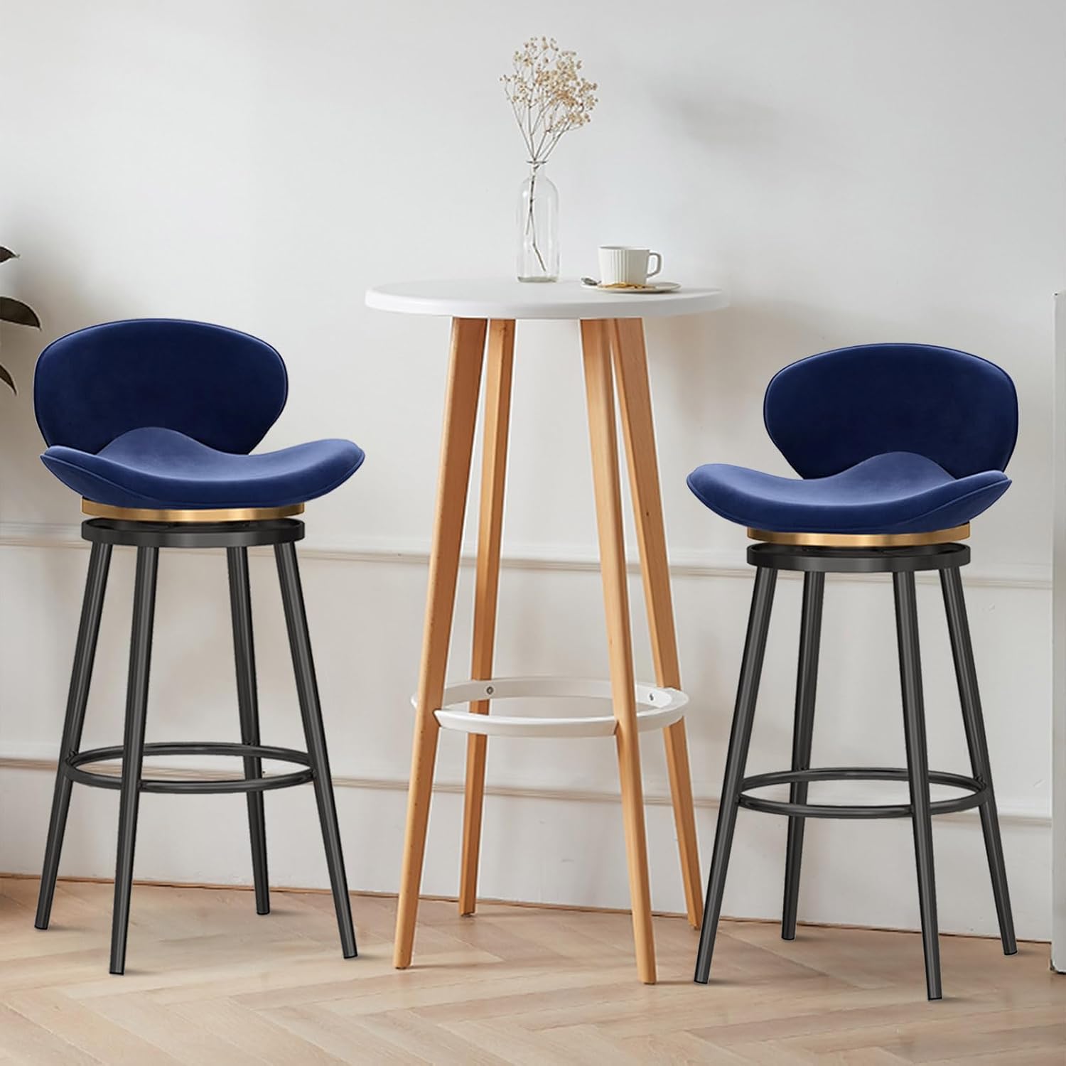 モダン スツール/丸椅子 〔フットレスト付き ブラック×ブラック〕 幅