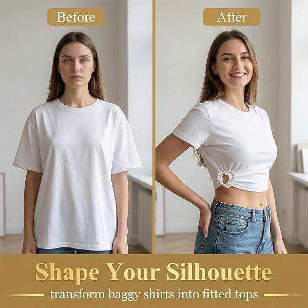 10 Pezzi Ferma Foulard Clip per T-Shirt da Donna Anello per Sciarpa di Seta Fibbie per Cinture Bottone d Angolo per Vestiti Cuore Margherita e Perle Oro e Argento - 5