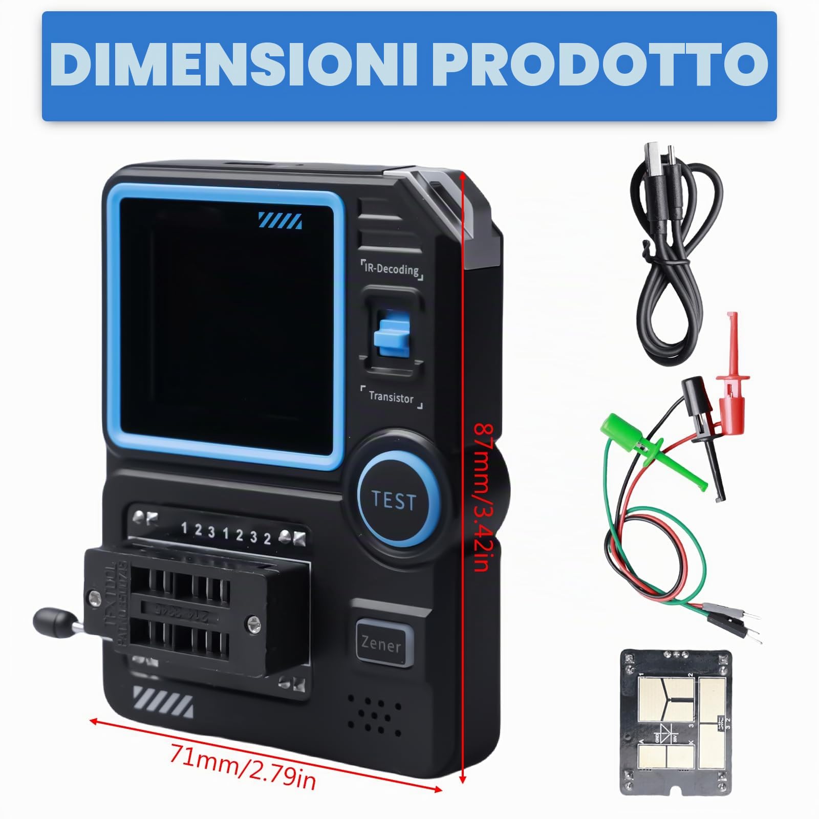 LCR-P1 - Tester per transistor con schermo a colori, misuratore di resistenza LCR ESR, condensatore a diodi multifunzione NPN PNP MOSFET