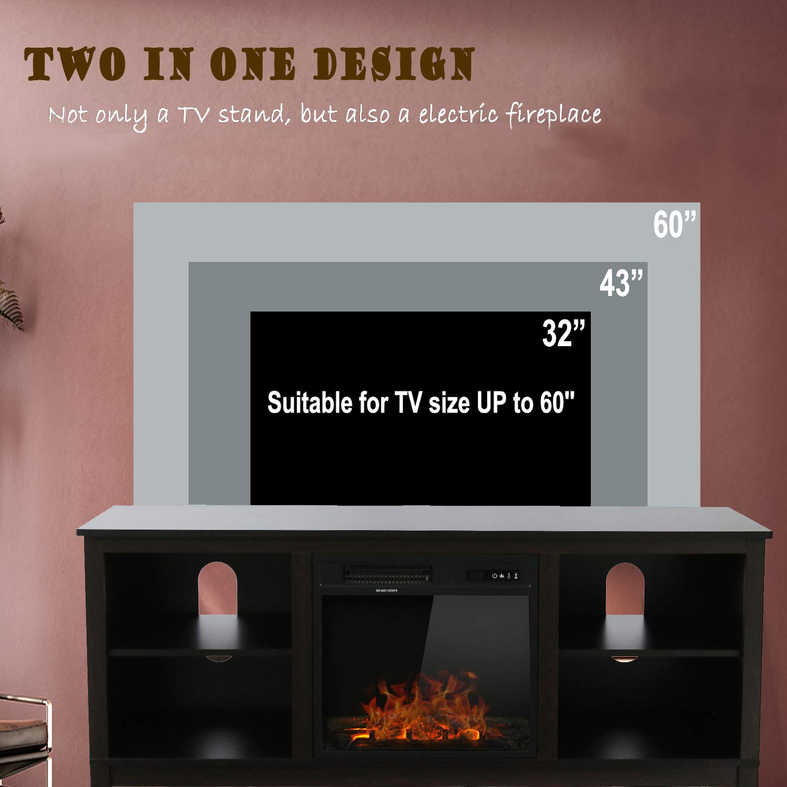 Buy VINGLI Espresso Fireplace TV Stand, Media Center with Fireplace