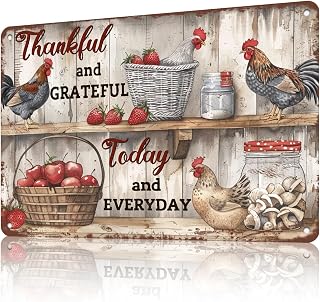Chicken Farm Fruit Thankful Metal Tin Sign Thanksgiving Vintage Fall Seasonal Home Room Wall Garage Decor 12 * 8in