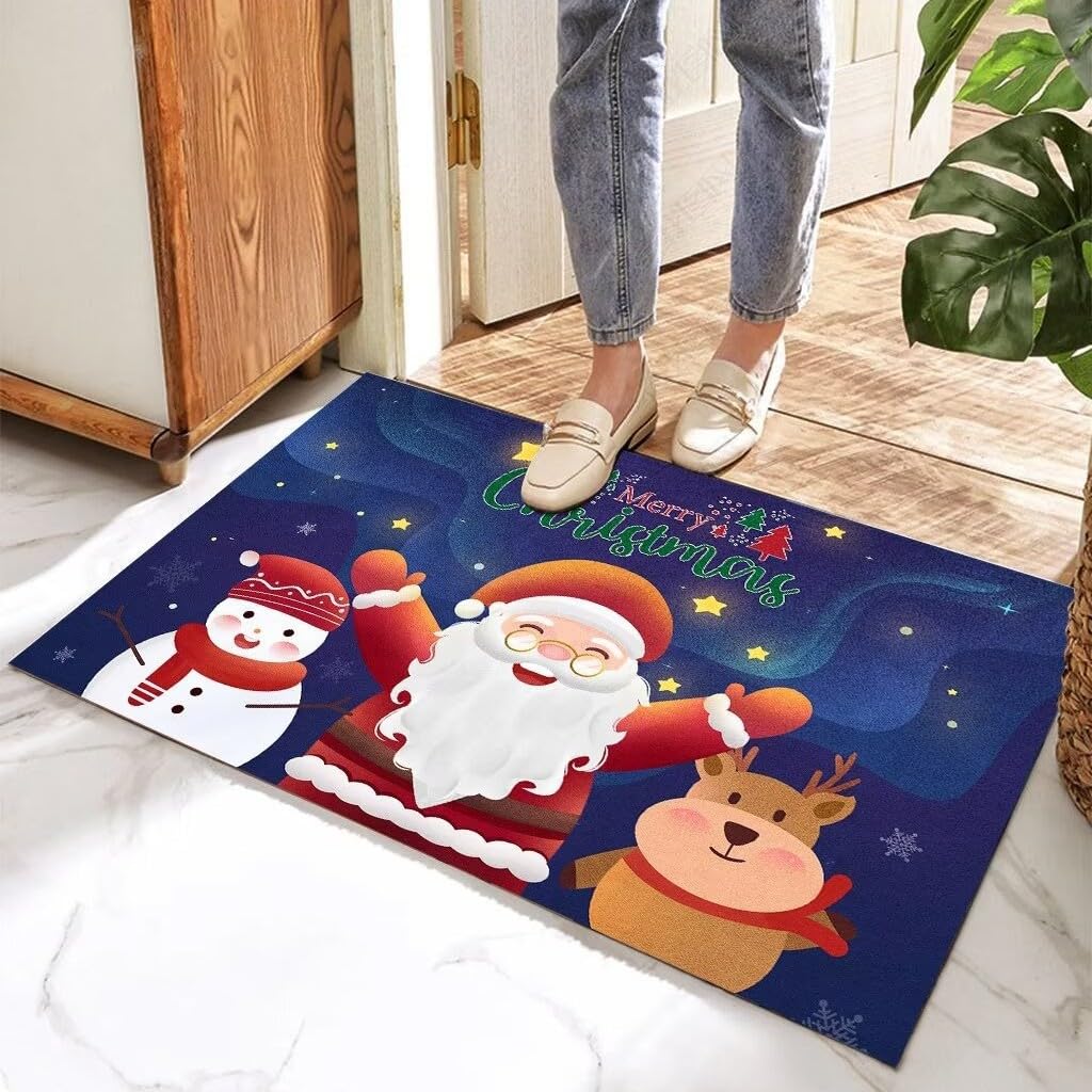 Felpudo Entrada Casa 60x90 cm Renos Navideños Azules Felpudo Antideslizante Lavable Felpudo Exterior Felpudos Entrada Casa Alfombrilla para Pasillo Cocina Dormitorio Mascotas