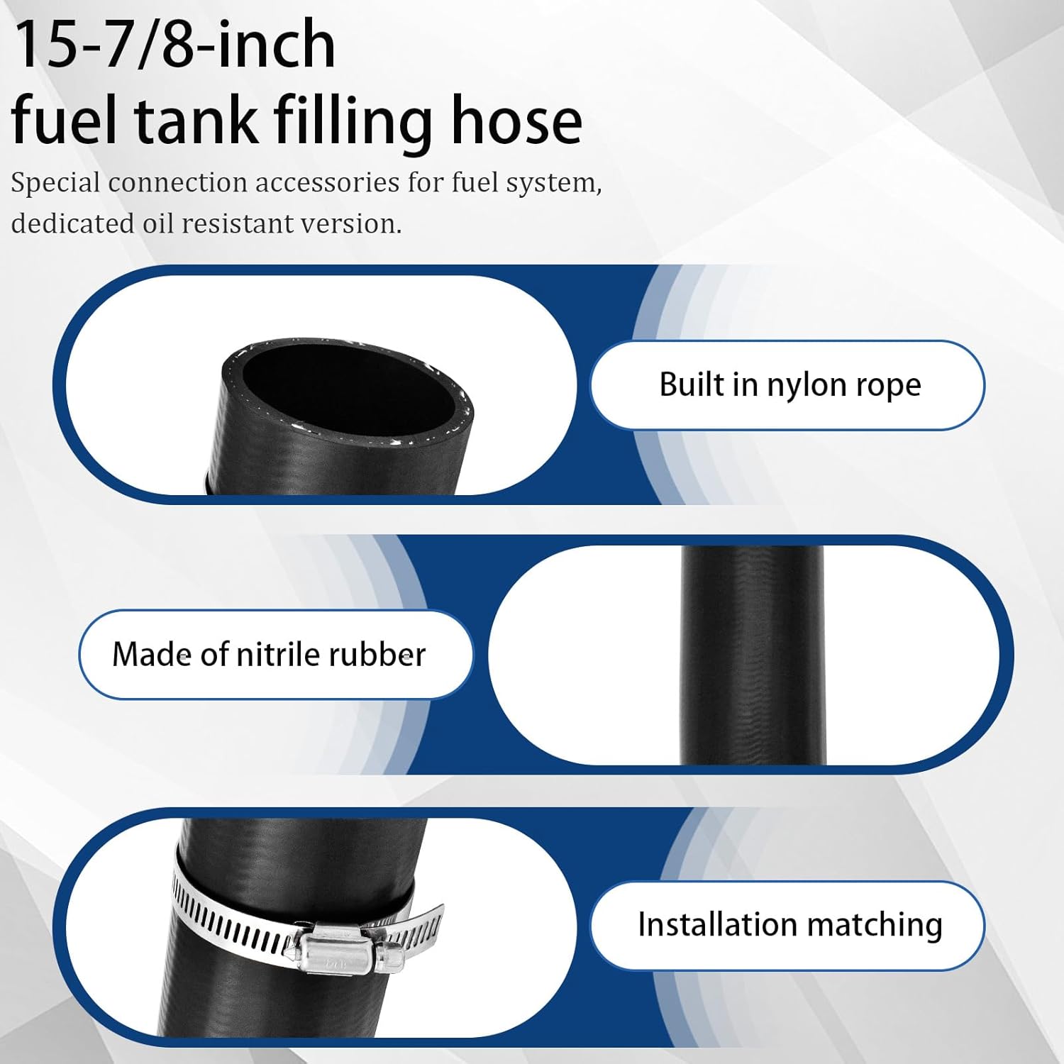 2 1/4 inch Fuel Filler Neck Hose With 4 Clamps, 15 7/8" Length Reinforced Gas Tank Hose (Straight, 2.25" ID)