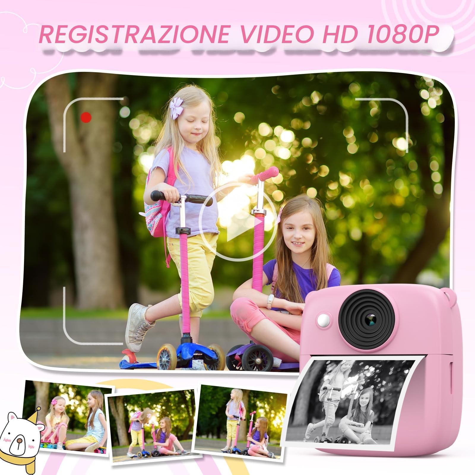 CalineGam Macchina Fotografica Bambini Istantanea, 2.0 Pollici Fotocamera Digitale Bambini con 32GB Scheda e Carta Fotografica, Regali di Natale Compleanno per 4 5 6 7 8 9 10 Ragazze Ragazzi (Rosa)
