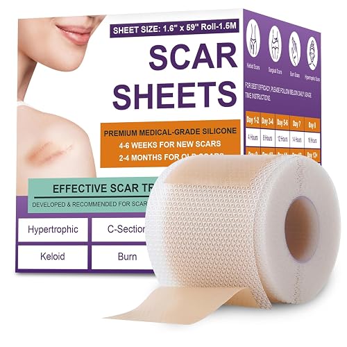 Silicone Scar Sheets, Medical Grade Silicone Scar Tape for Old & New Scars | Scar Tape for Surgical, Hypertrophic, Keloid, C-Section, Burn Scars, Reusable Professional Scars Removal (1.6"X59" Roll-1.5M)
