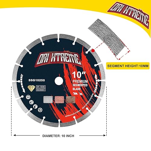 Vista 88 de Hoja de sierra de diamante de 10 pulgadas, 5 piezas, hoja segmentada de uso general para hormigón de corte seco/húmedo, mampostería, ladrillo