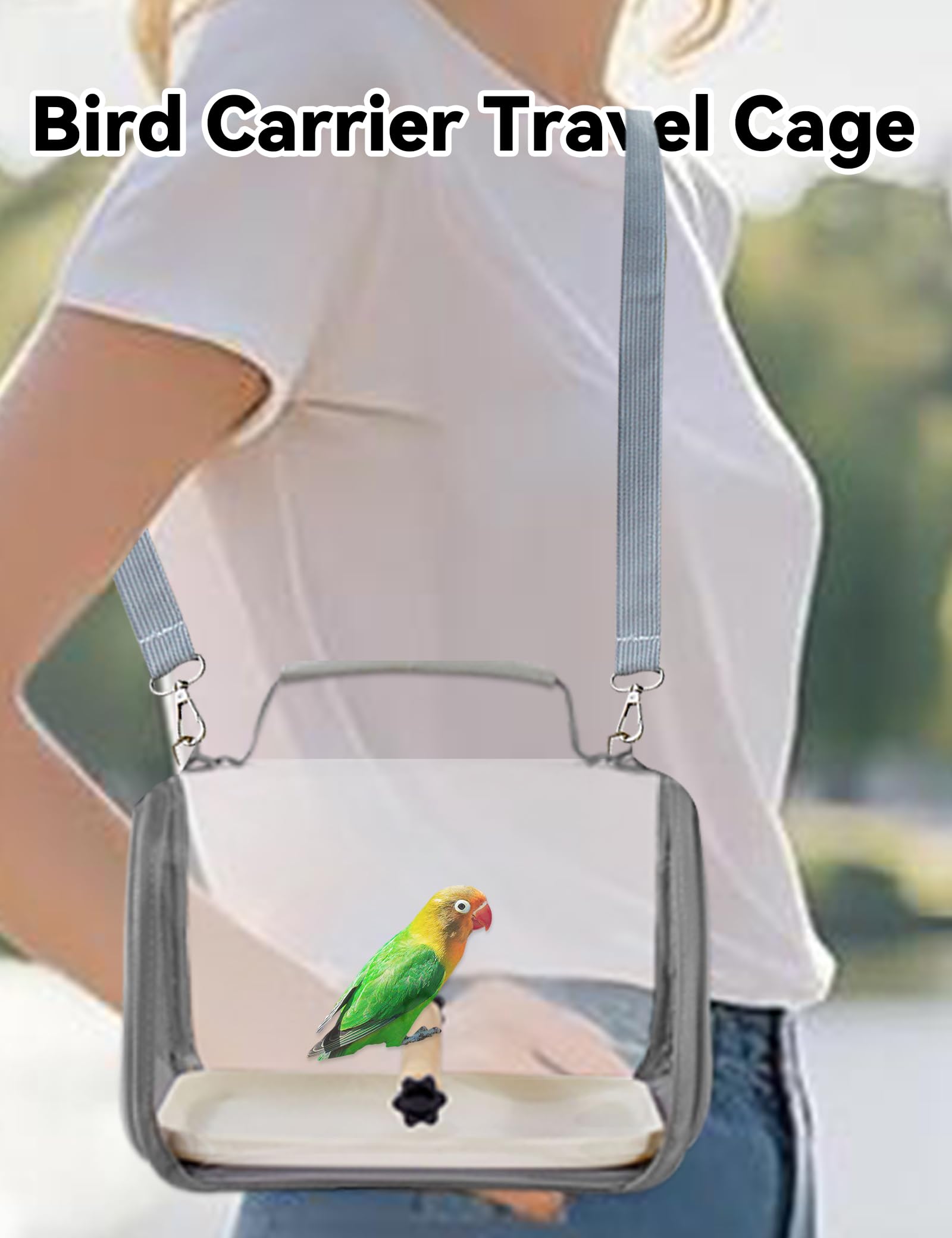 Vogelkäfig, Vogel Transportbox mit Holzstab & Tablett für Wellensittich/Sittiche, Bird Transport Box, 33x23x21cm