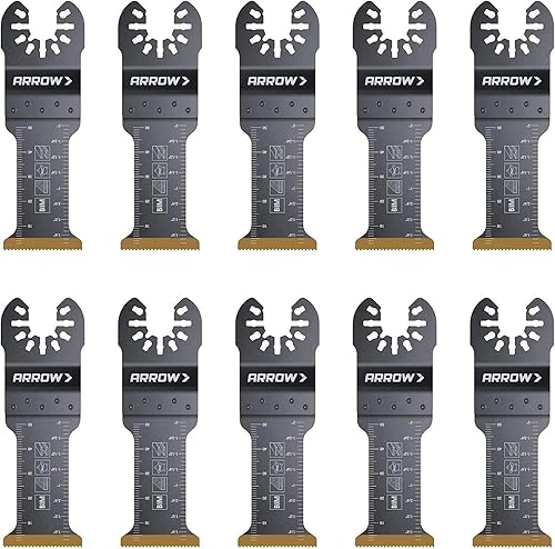 Arrow OSC201-10 - Cuchillas oscilantes bimetálicas con revestimiento de titanio para metal (no ferroso), madera, madera con clavos, PVC, paneles de