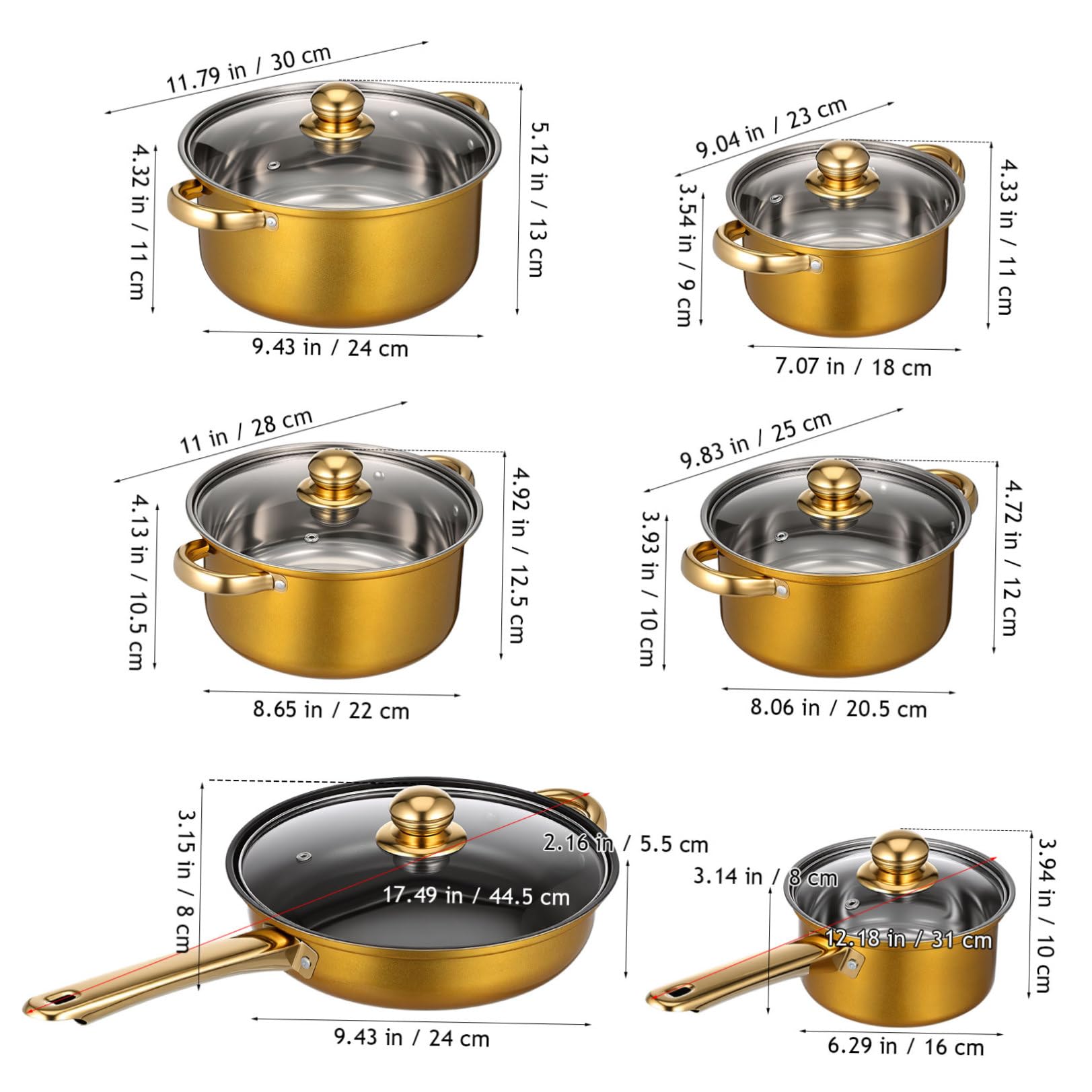 INOOMP Set Pentole 6 Pezzi in Acciaio Inox Nero per Cucina Moderna | Pentolame Leggero e Multifunzione, Adatto a Bollitura e Cottura, Stile Moderno