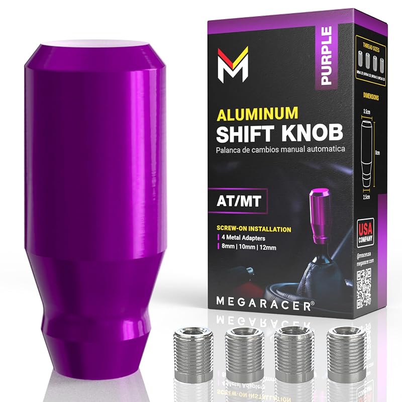 Manopla de Câmbio JDM Mega Racer em Alumínio Roxo, Cilíndrica Curta, para Câmbio Manual e Automático sem Botão