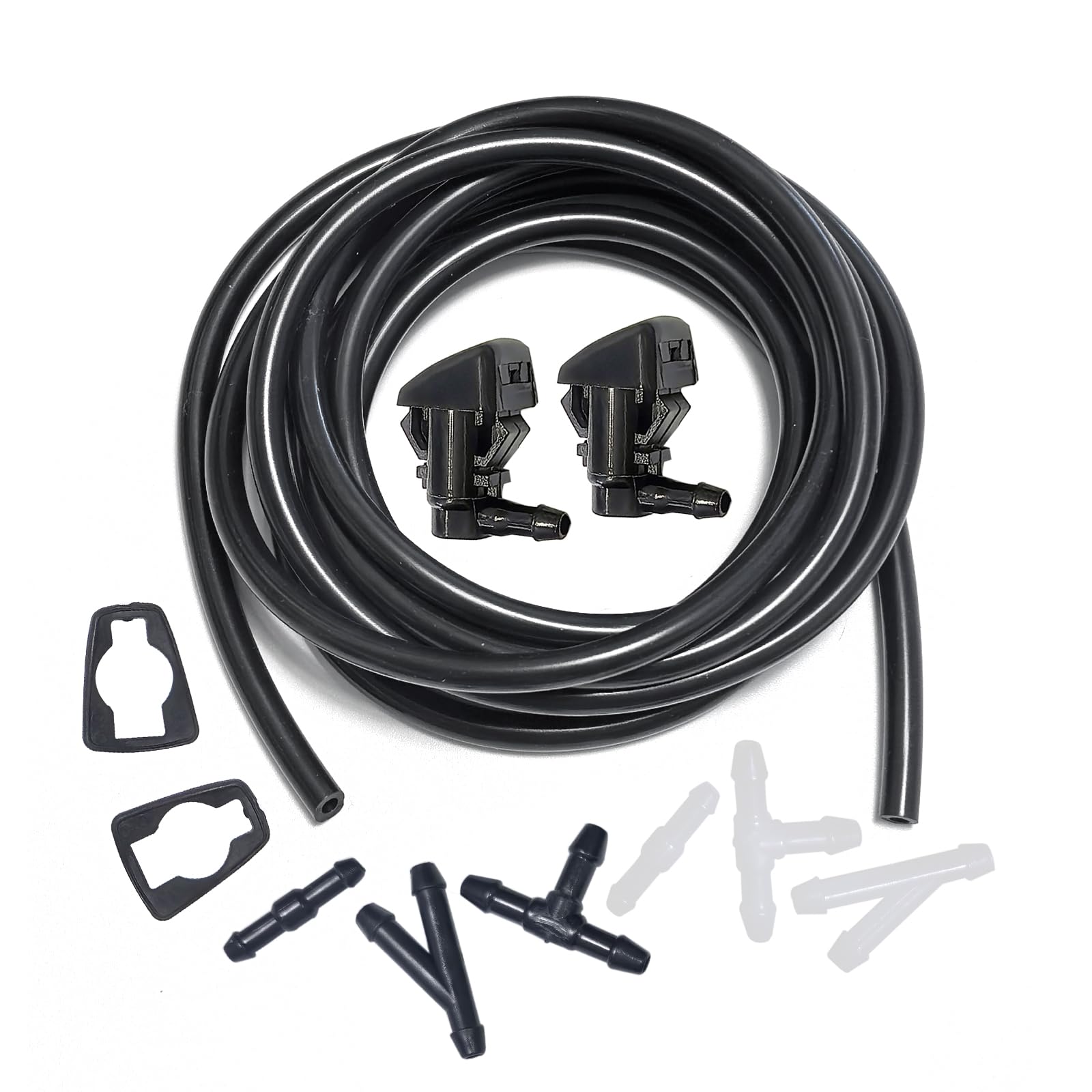 7T4Z-17603-A Front Windshield Washer Nozzles Kit for 08-11 Ford Focus 07-11 Ford Edge 07-10 Lincoln MKX Replaces 8S4Z-17603-AA,8S4Z17603AA Wiper Spray Washer Jet with 3M Fluid Hose &amp; 6 Connectors