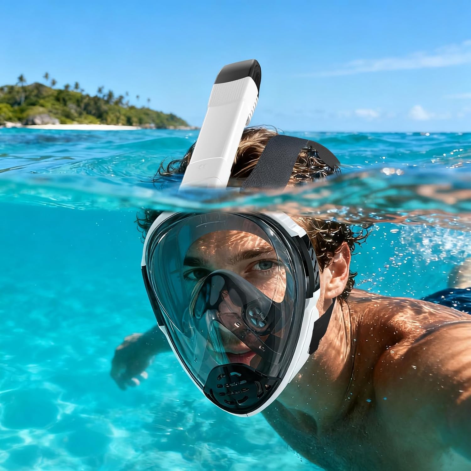 Full Face Snorkel Mask, Snorkeling Gear for Adults, Scuba Mask Diving Dry Top Snorkel Gear with Detachable Camera Mount, 180° Panoramic View Anti-Leak Anti-Fog Travel Package - Image 7