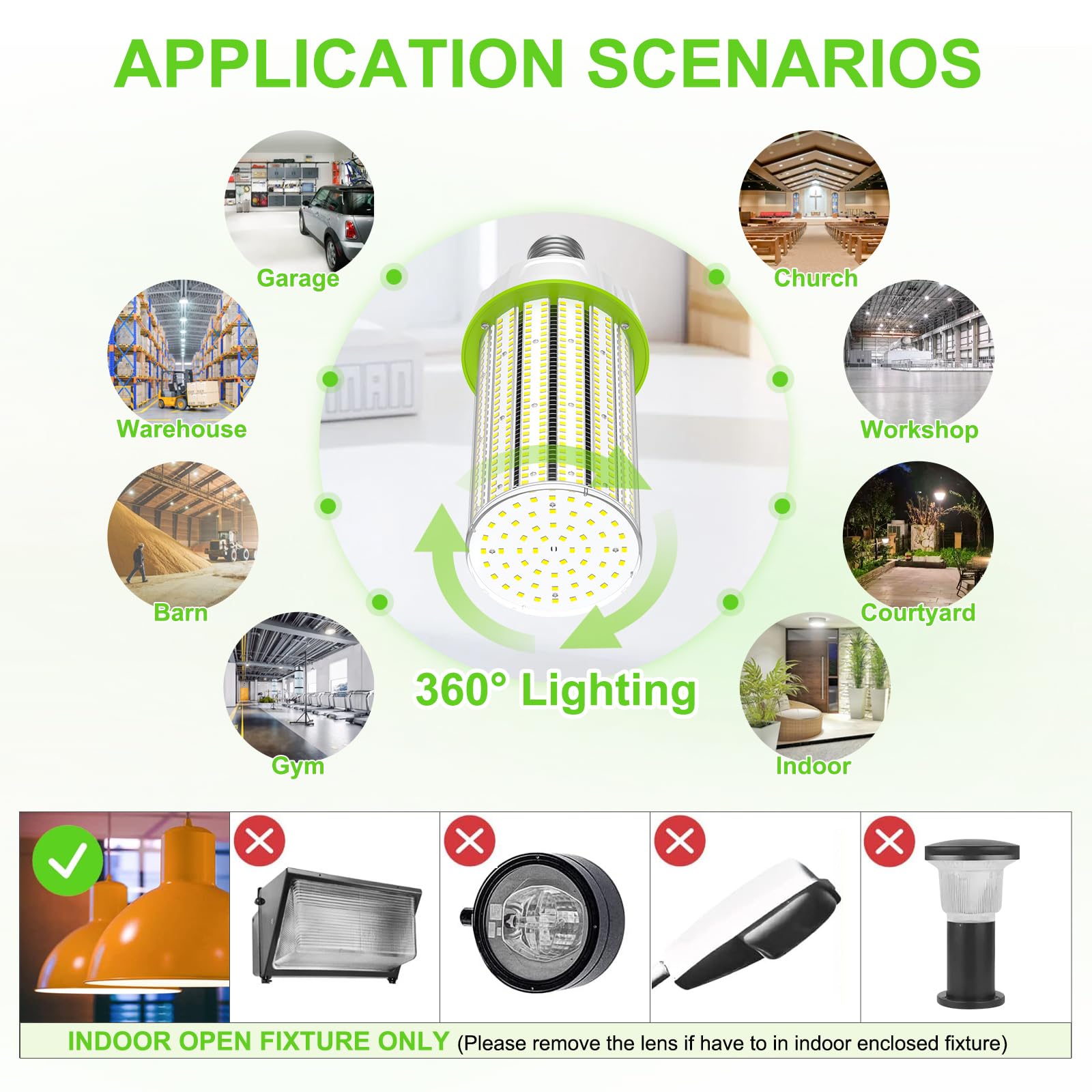 12Pcs 250W LED Corn Light Bulb UL Listed 5000K Daylight White LED Corn Bulb 37500 Lumen with E39 — view 4