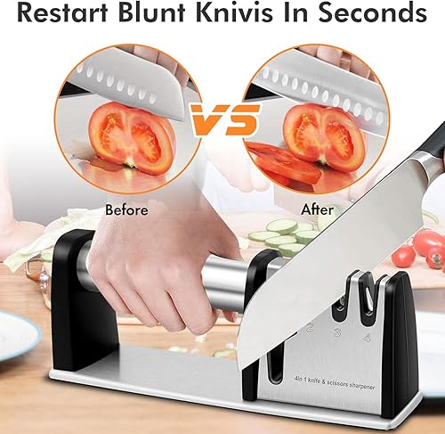 Miniatura 6 de Afilador de cuchillos de cocina  Sistema de afilado de cuchillos 4 en 1 para tijeras, cuchillos, cuchillas  Herramienta de afilado con mango