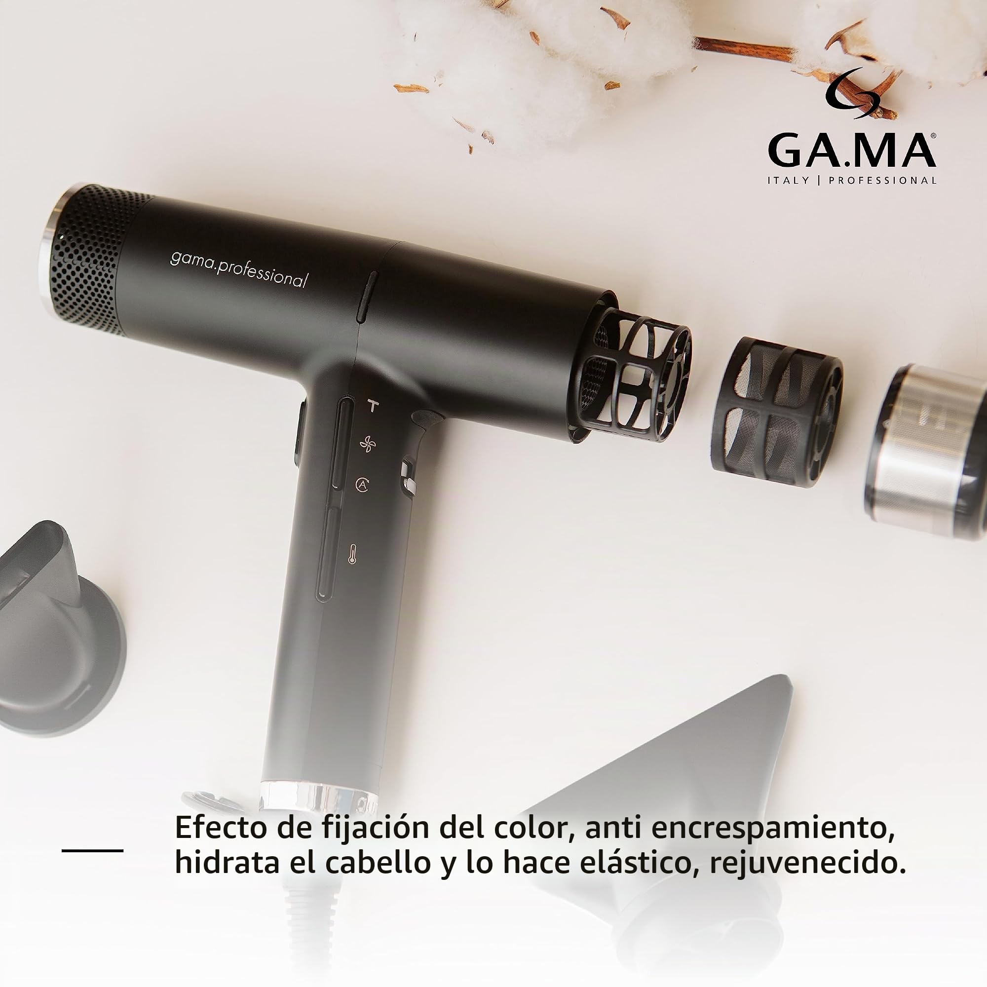GA.MA Italy Professional, iQ2 Perfect, secador de pelo ultraligero con motor sin escobillas de 110.000 rpm, tecnología Oxy-Active y función Turbo, potencia 1600 W, negro