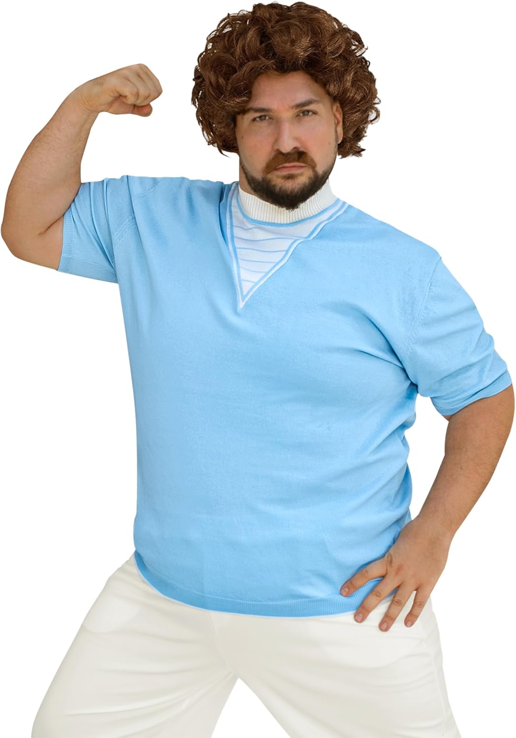 Mainfini 4 Pcs Nacho Libre Costume Adult Men Wig Mustache Pants Shirt Daily Mexican Wrestler Outfit (S-3XL) - Image 2