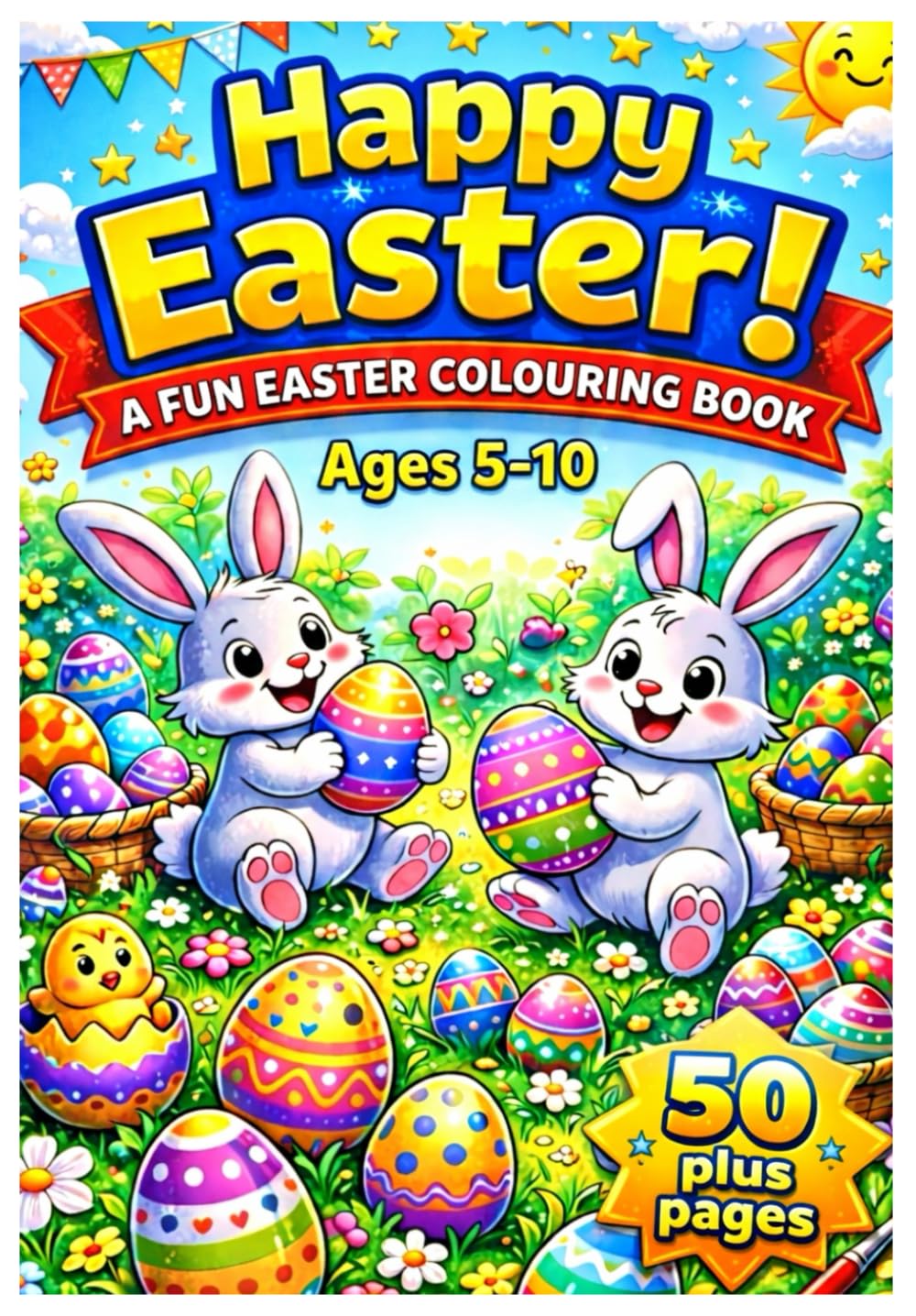Happy Easter!: A Cute and Fun Easter Coloring book Adventure with Bunnies, Eggs, and Happy Easter Scenes for Kids Ages 5–10