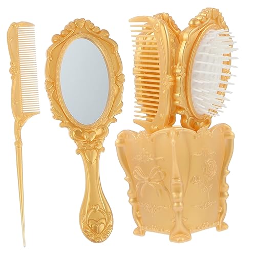 Mikinona Vintage 5pcs Hair Brush and Comb Set with Mirror,