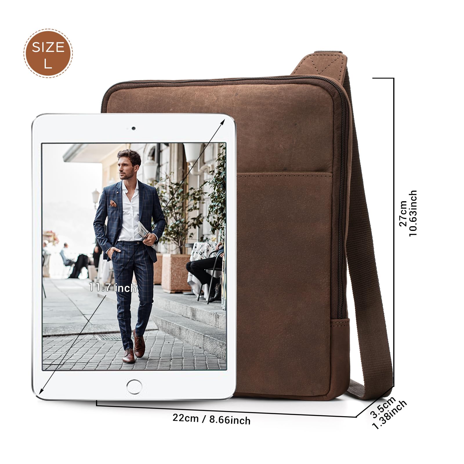 LEABAGS Men's Leather Small Shoulder Bag, Messenger Bag with Shoulder Strap, Men's Travel Bag