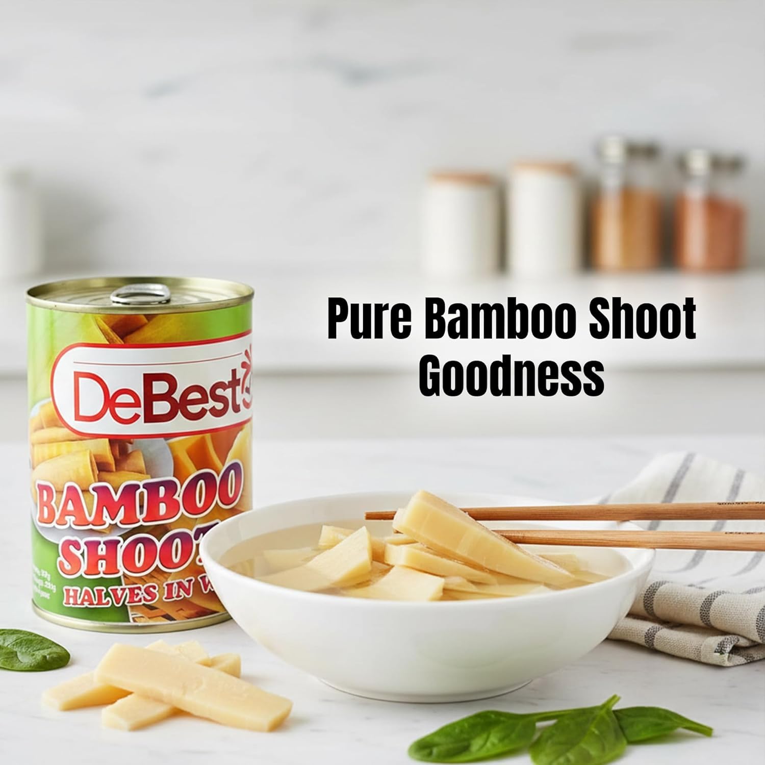 DeBest Bamboo Shoot Halves in Water 567g | Ready to Cook Canned Bamboo Shoots | Asian & Oriental Cooking Ingredient | Low Calorie High Fiber Vegetable 1