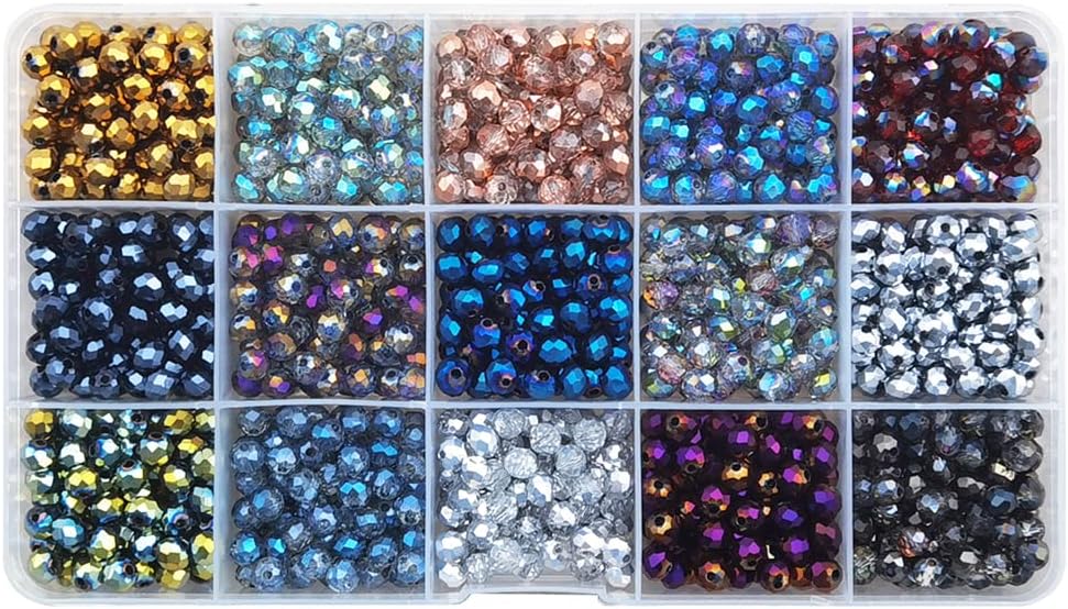 INSPIRELLE 1200pcs 6mm Multicolor Electroplate Rondelle Glass Beads for Jewelry Making Faceted Briolette Shape Crytal Spacer Beads Assortments Supplies for Bracelet Necklace with Storage Box