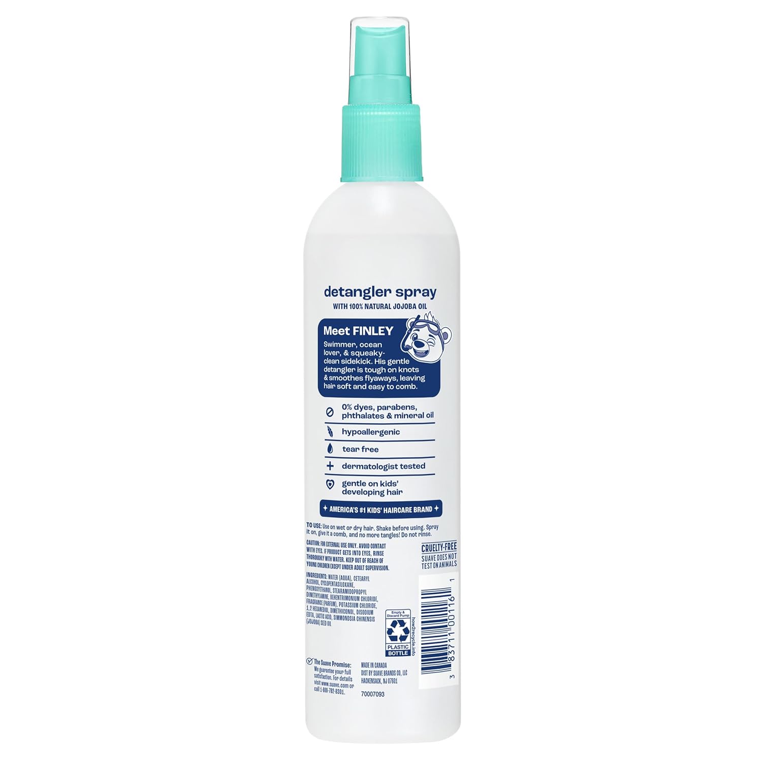 Suave Kids Purely Fun Hair Detangler Spray with Jojoba Oil, Tear-Free, Tangle-Free Shine for Soft, Manageable Hair, Hypoallergenic, 6 count, 10 FL OZ
