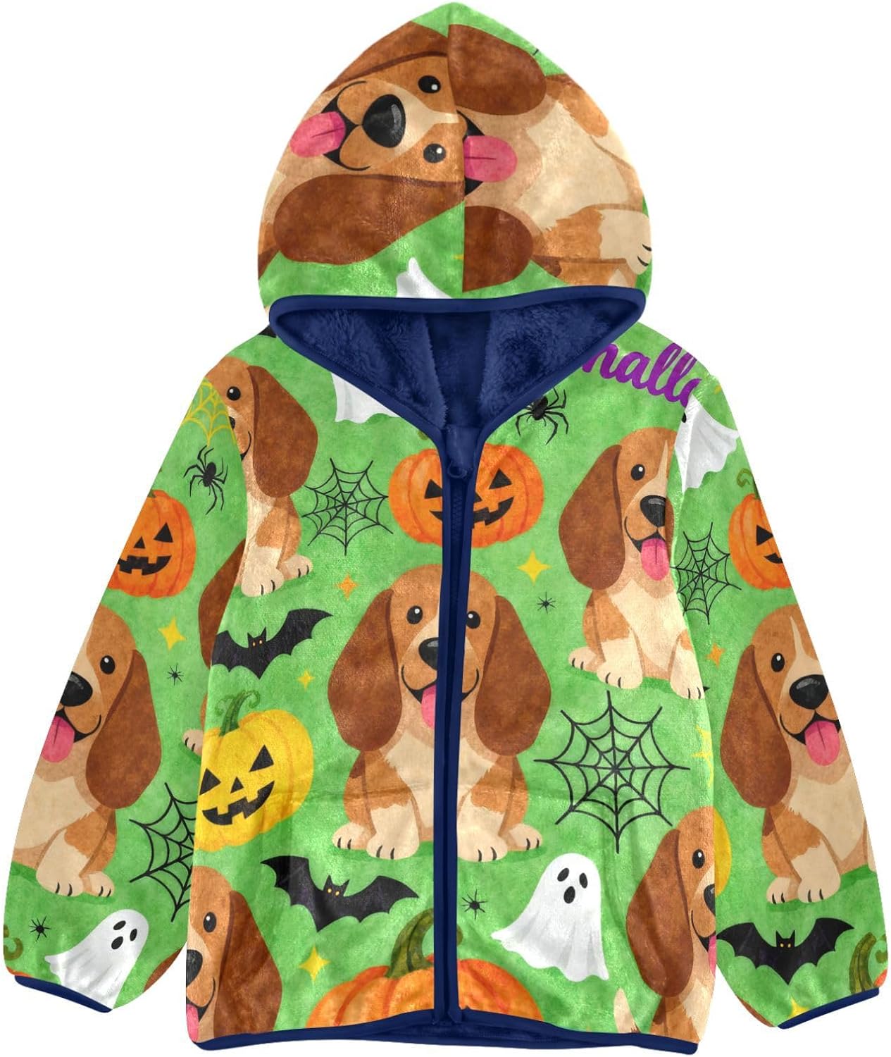 Halloween Green Cute Dog Fleece Jacket Toddler Boy Children's Coat Navy Blue Baby Boy Girl Clothes