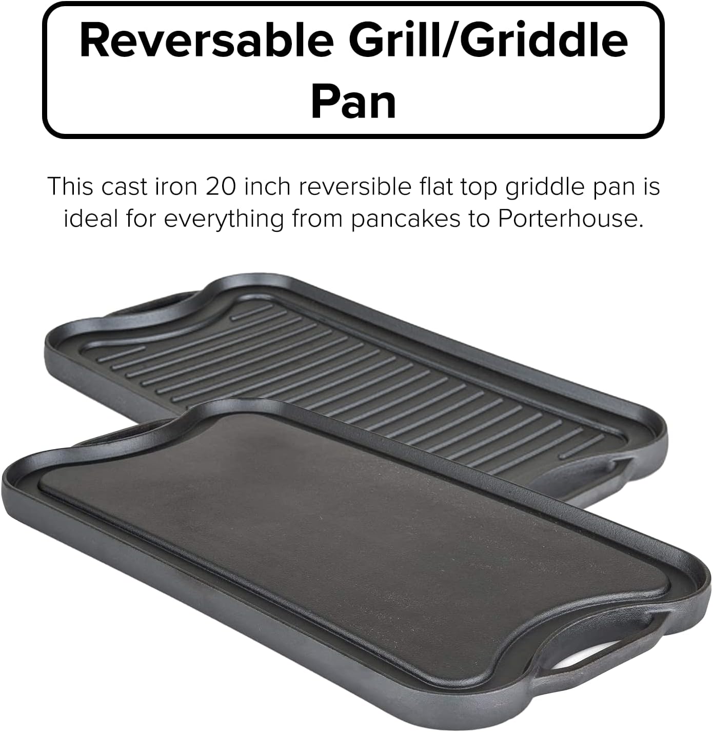 Viking Culinary Viking Cast Iron 20 inch Reversable Grill/Griddle Pan, Pre-Seasoned, Charcoal, Medium: Home & Kitchen