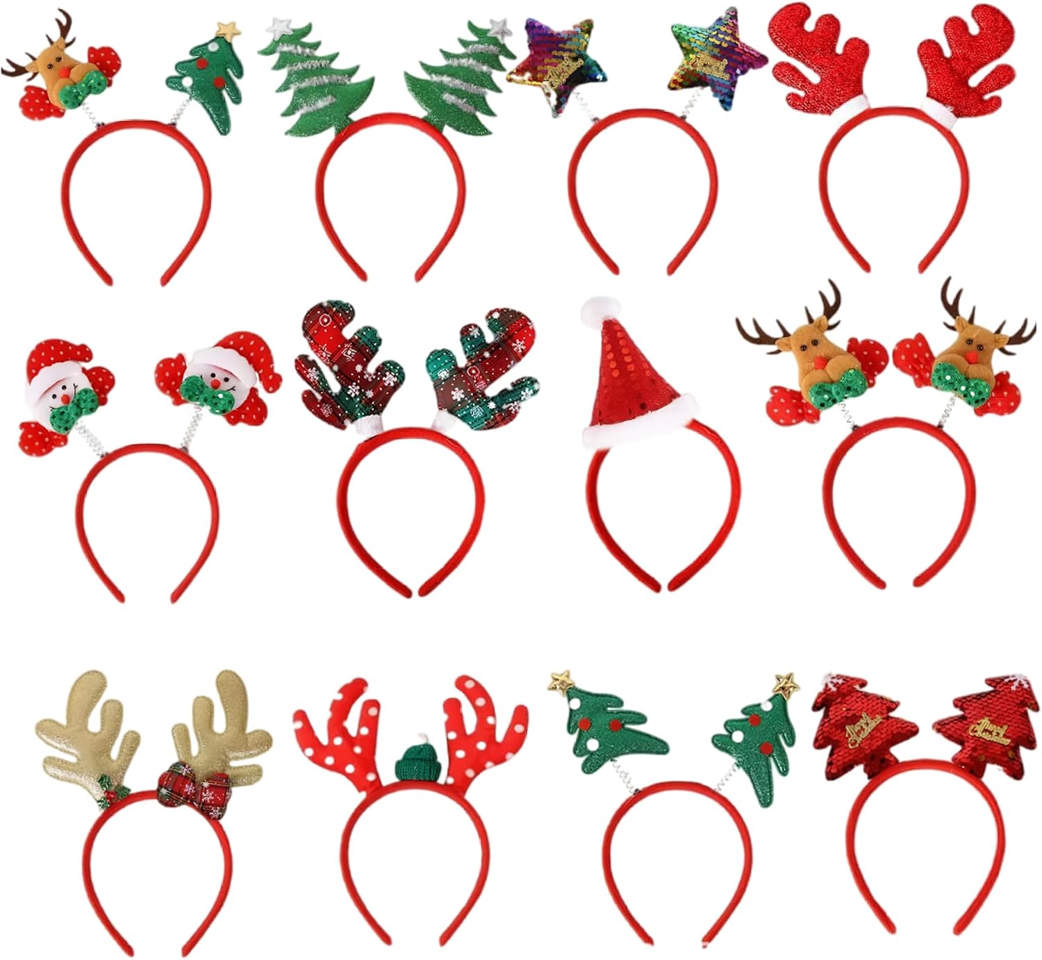 12Pcs Christmas Headband kids Adults Cute Holiday Headbands Christmas Accessories for Xmas Holiday Parties Favors
