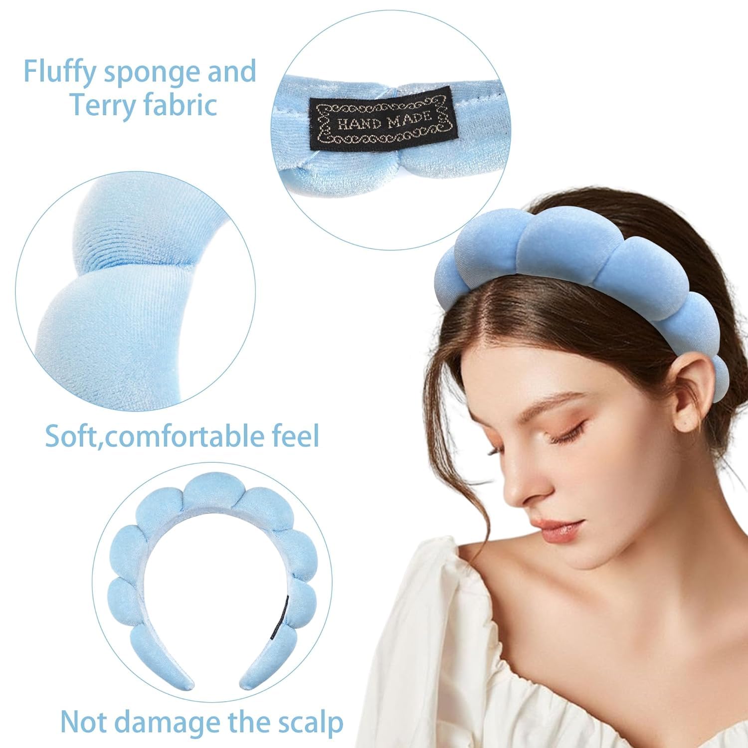 DRESHOW Spa Headband for Women Sponge Headband for Washing Face Clouds Soft Terry Cloth Makeup Skincare Headbands - Image 3