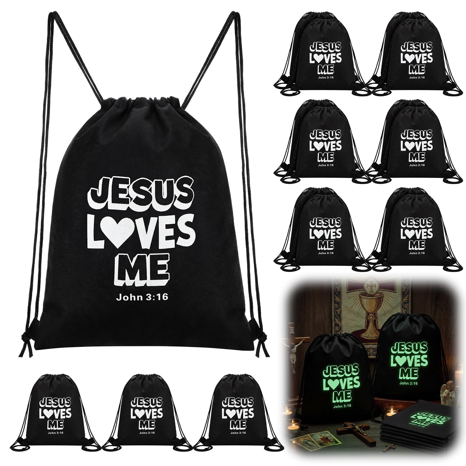 15 Pcs Jesus Loves Me Drawstring Backpacks Bulk 12 x 15 Inch
