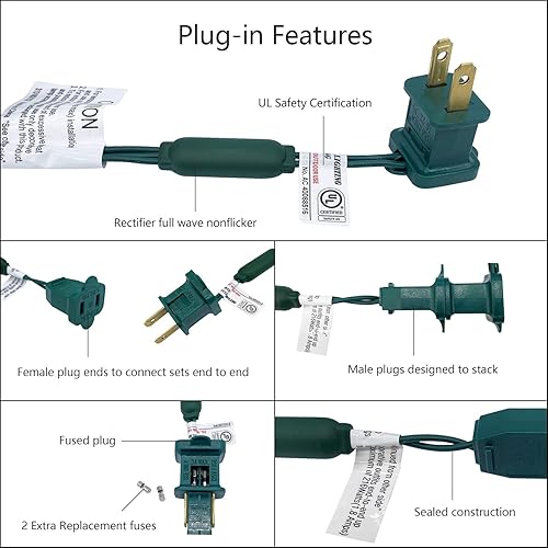 Miniatura 7 de Luces de Navidad verdes de 17 pies, 50 luces LED de alambre verde estrellado con enchufe, IP64 impermeable 0.197 in gran angular cónica luces de