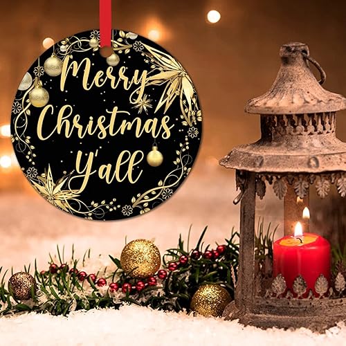 Miniatura 51 de Tree Decoration Ornaments Merry Christmas Y'all Ceramic Ornament Xmas Keepsake Gold Snowflake Ball Wreath Christmas Decor Welcome Winter Xmas