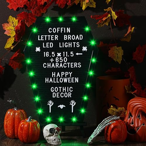 Miniatura 4 de Tablero de letras de ataúd con soporte integrado, 620 caracteres, estilo de Halloween, decoración de tablero de letras gótico espeluznante cambiable