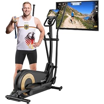Skandika Carbon Cross Trainer P24-RG Elliptical Trainer Quiet without Power with Generator 16 Resistance Levels up to 150 kg Computer-Controlled Electronic Resistance Ellipse Cross Trainer for Home