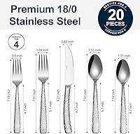 Vista 2 de Theoson - Juego de cubiertos martillados para 4, juego de utensilios de acero inoxidable, 20 piezas de cubiertos resistentes para cocina, aptos