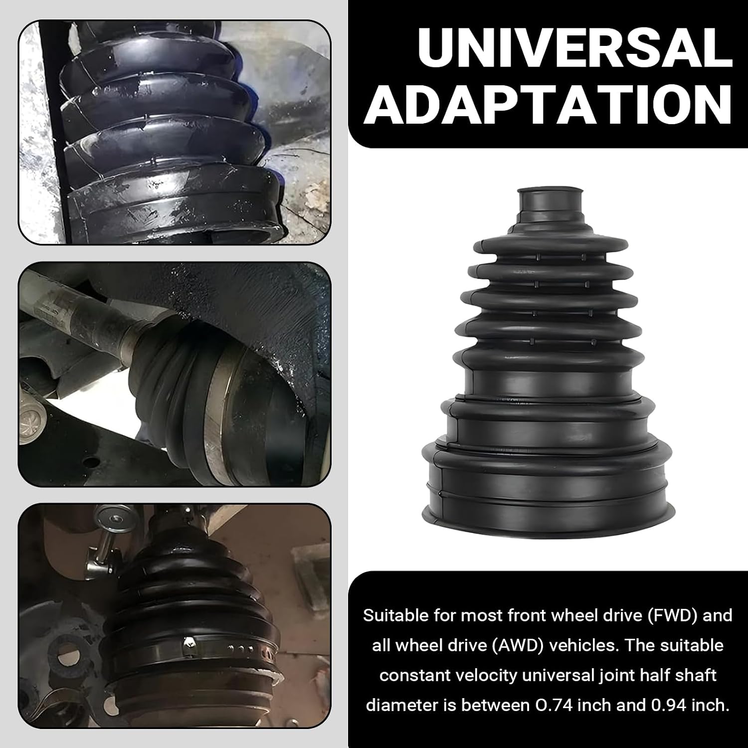2 PCS CV Axle Boots, Rubber CV Axle Boot Repair Kit with Fixed Clamps and Cable Ties, Universal Waterpro Axle Joint Protective Cover for Most Cars (Black)