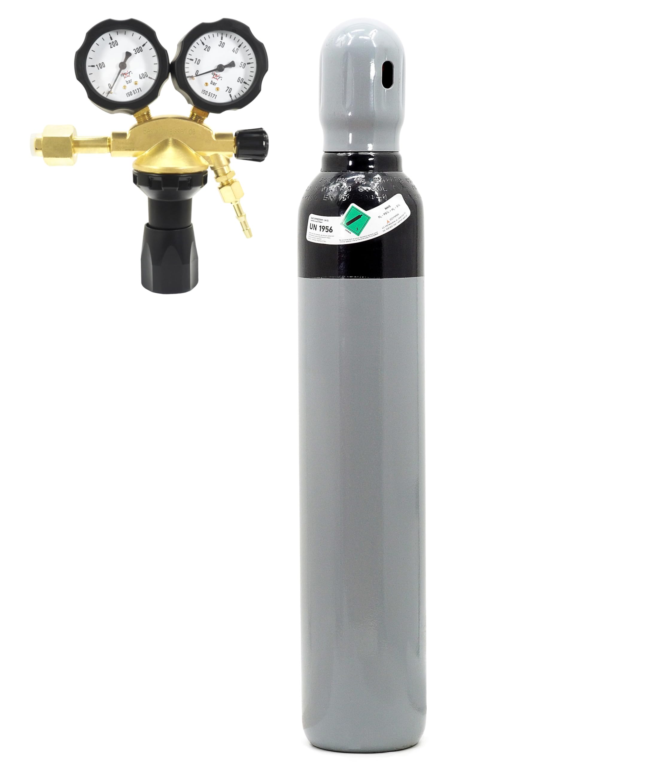 Zestaw Butla - Regulador de presión para bombona de gas, regulador de presión de nitrógeno NH5, 8L, 200 bar, con regulador de presión AZOT 50 bar, manómetro Bestschweissen.de