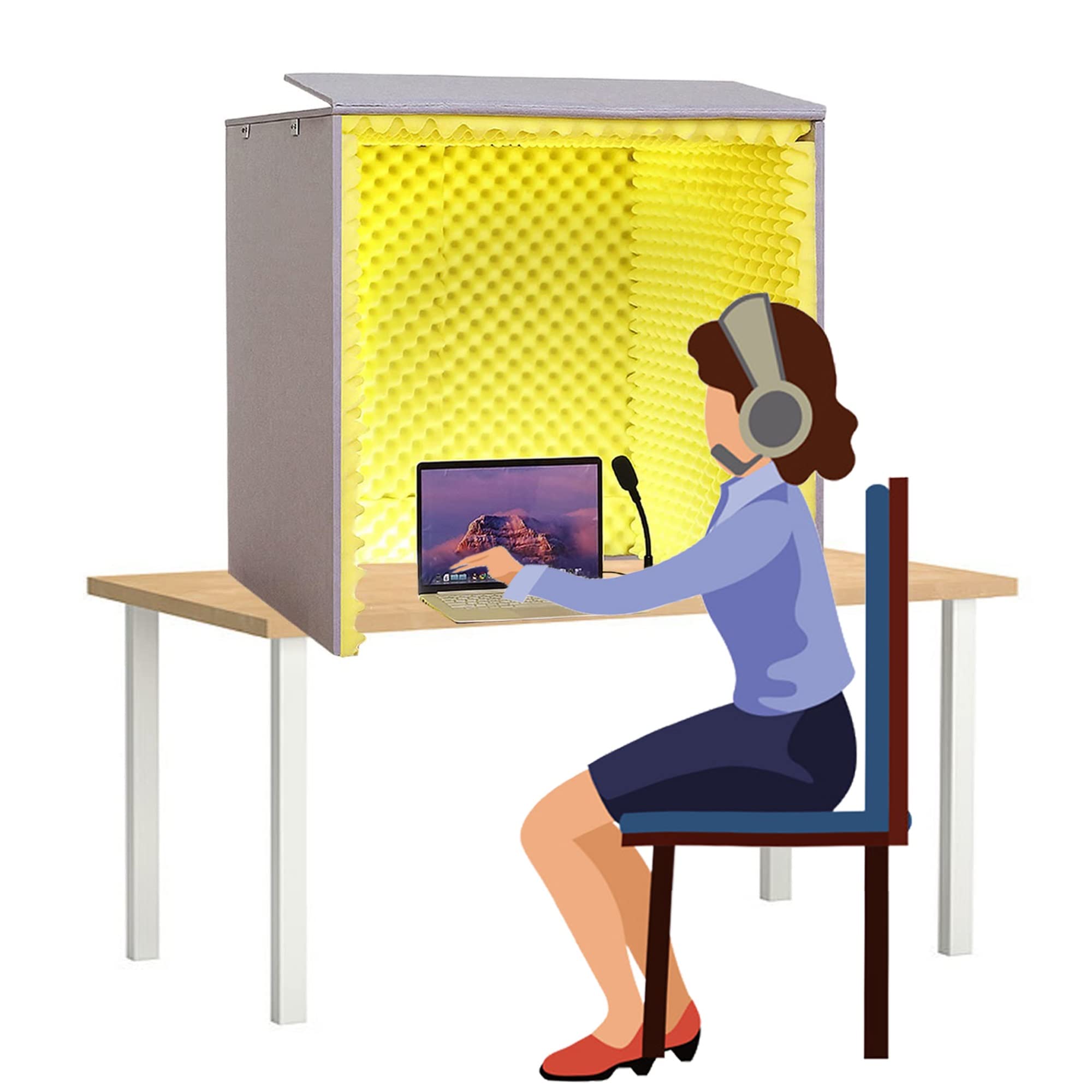 Przenośna izolacja dźwięku, osłona dźwięku, izolator szumów, self made Sound Recording Studio, Absorbing Shield, Microphone Foam Booth Cube, na biurko, studio, podcasty, wokal (kolor: żółty
