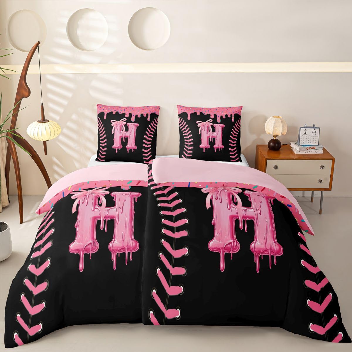 Homewish Schwarz Rosa Eiscreme Tropfen Bettwäsche 4teilig 135x200