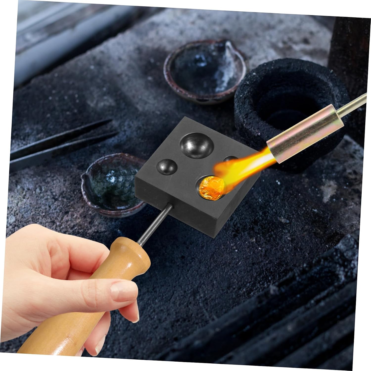 Lurrose Graphite Casting Mold for Glass Blowing 1-Piece Ingot Mold High Density Graphite Sturdy Glass Blowing Tool for DIY Projects