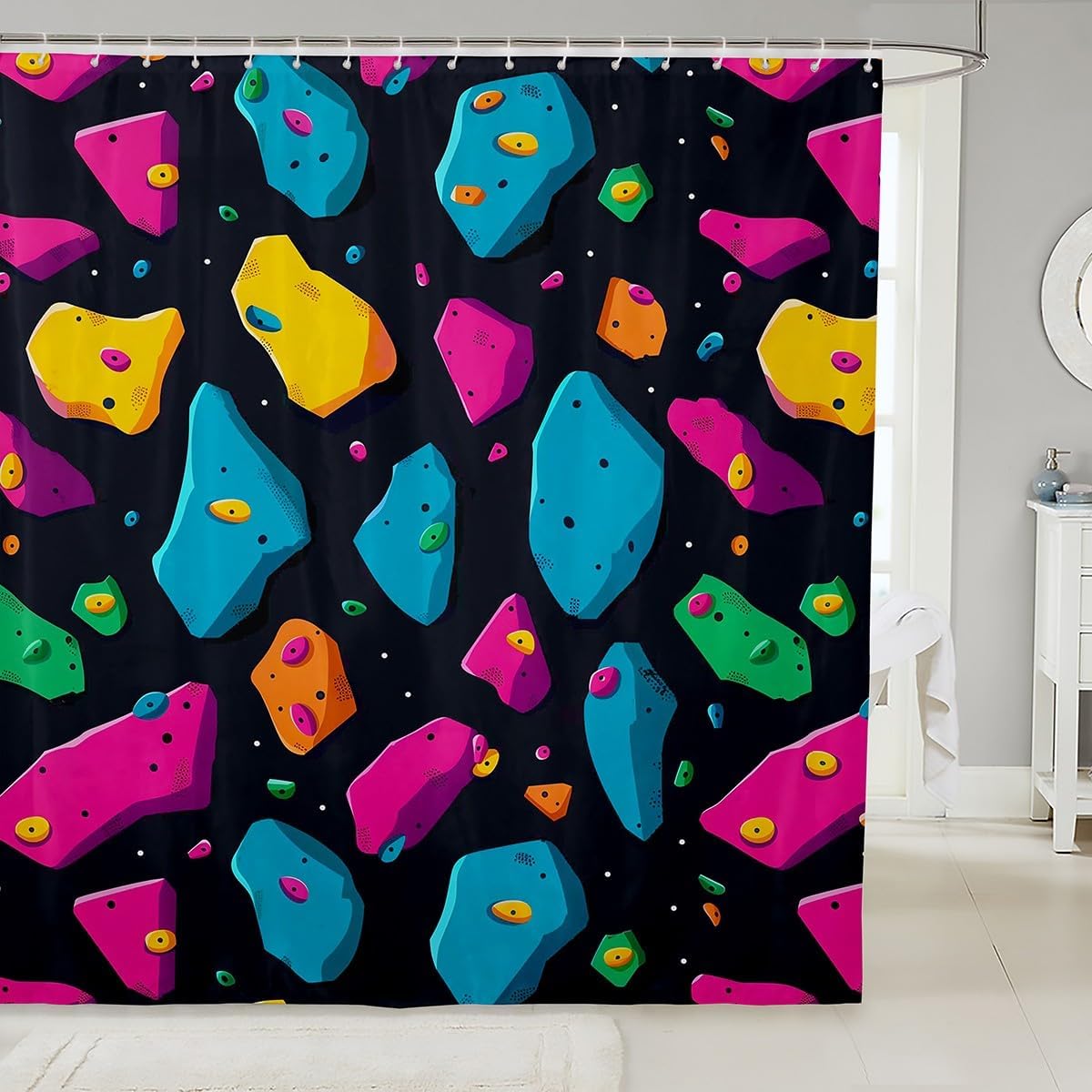 Erosebridal Climbing Shower Curtain Colorful Geometric Fabric Shower Curtain,72" W X 72" L,Rock Climb Sports Bathroom Shower Curtain Sets Cartoon Polka Pattern Bath Curtains
